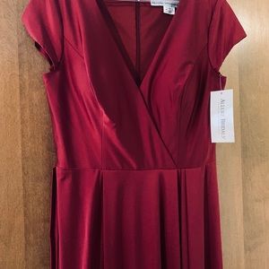 Burgundy red floor length v-neck dress